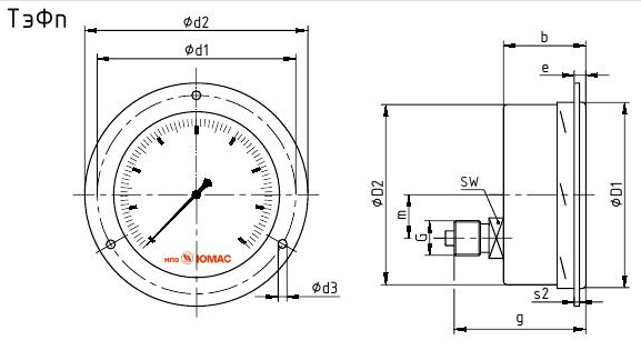 МП100НН/ТэФп-25,0бар-М20х1,5-Дм-ВуСл Манометр