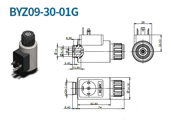 BYZ09-30-01G катушка AC220V (ось 16мм/ 52.5мм)
