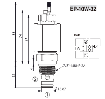 EP-10W-32-24VDC 2/2 Клапан 7/8-14UNF НО.DL с ручным дублером
