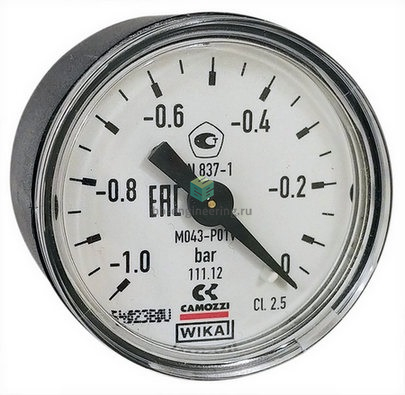 M063-P1V вакууметр ф63 корпус пластик присоединение сзади 1/4 от -1 до 0 бар